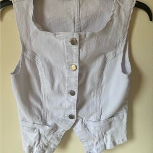 White Button-Front Denim Vest